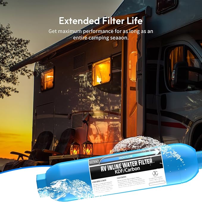 Lifefilter RV Inline Water Filter with Solid Brass 90 Degree Hose Elbow, Eliminates Stress and Strain On RV Water Intake Hose Fittings(4 Pack)