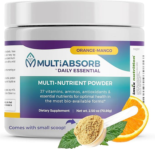 MultiAbsorb~Daily Essential, Multi-Nutrient Powder for Optimal Health, Vitamins, Minerals, Antioxidants, No Fillers or Preservatives, Natural, Non-GMO, 30 Servings (Orange-Mango)