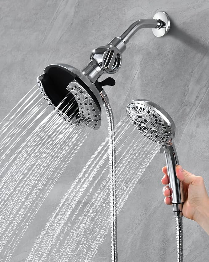 2-in-1 Filtered Shower Head with Handheld: Dual Shower Heads with Rain Shower & Handheld Shower Head, 10-Mode Detachable Shower Head with Massage Spray, Shower Trim Systems