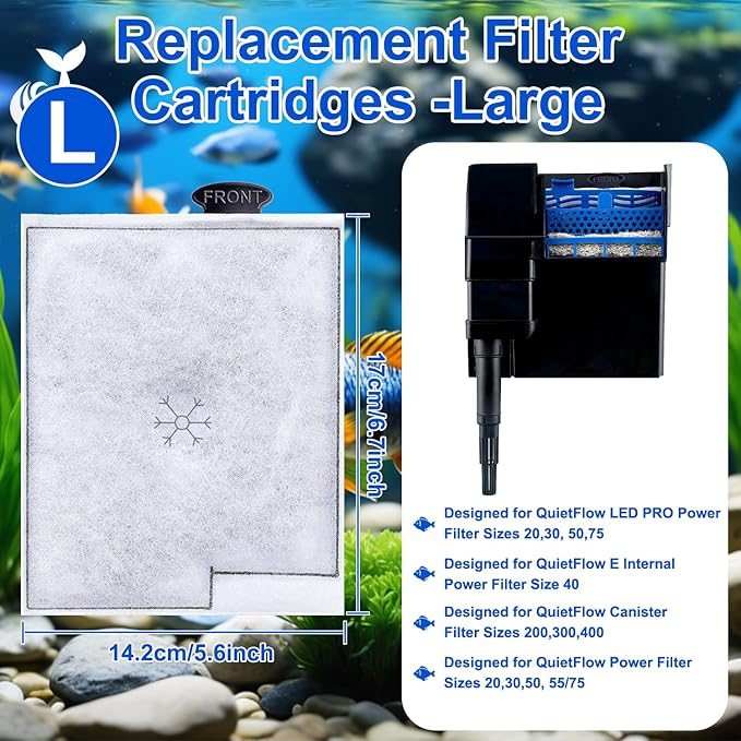 10Pack Large Replacement Filters Cartridges Compatible with Aqueon QuietFlow LED Power Filter Size 20/30/50/75 & E Internal Power Size 40 & Canister Filter Size 200/300/400 & Zilla Size 40