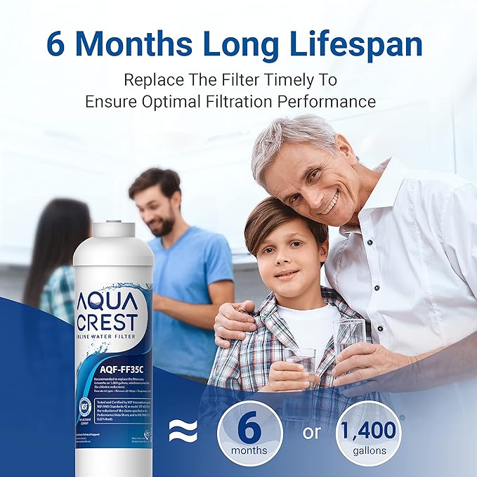 AQUA CREST GXRTDR Inline Water Filter, NSF42 Certified, Replacement for GE® GXRTDR, IC-100A, Samsung DA29-10105J, Whirlpool WHKF-IMTO, 3 Filters (Package May Vary)