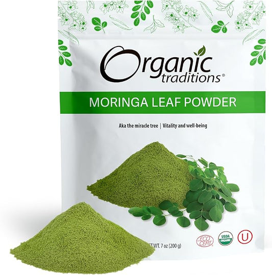 Organic Traditions Organic Moringa Powder Organic Moringa Leaves Extract Vegan Non-GMO Organic Superfood Natural Moringa Supplement, 7oz (200g) Bag, 40 Servings per Bag