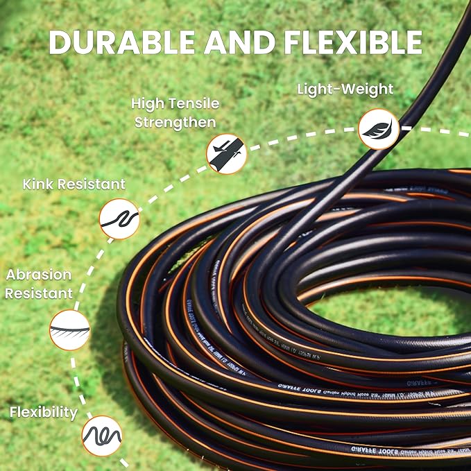 Giraffe Tools Garden Hose 50ft x 5/8", Water Hose Heavy Duty, Flexible, Lightweight Hybrid Hose with Swivel Handle, Male to Female Fittings, Burst 600 PSI