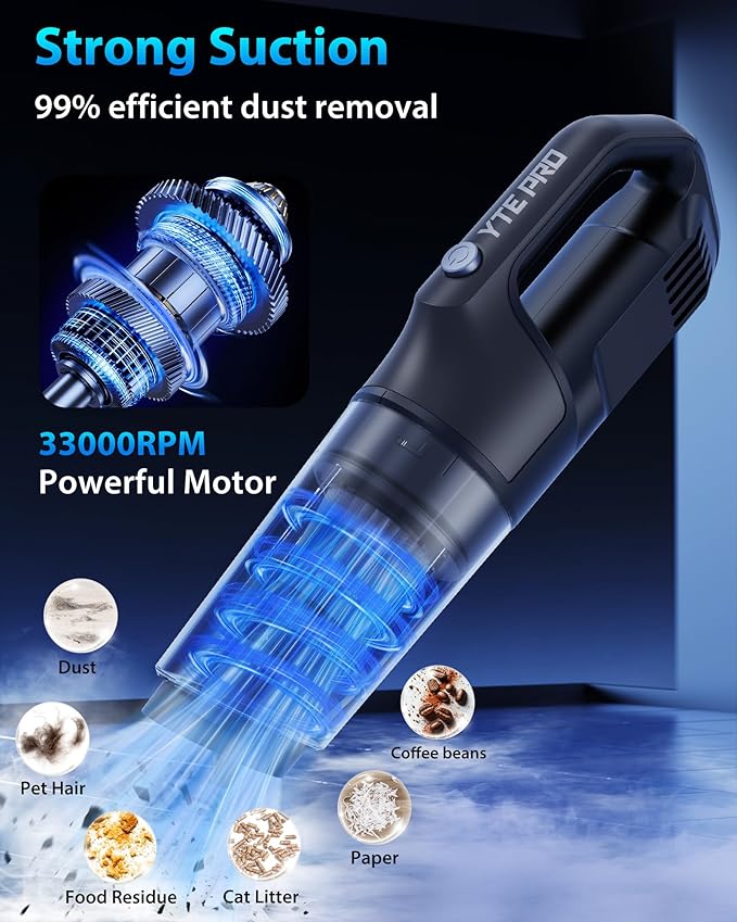 Handheld Vacuum Cordless 1.1 Pounds Car Vac 10000PA Hand Held Vacuums 4-in-1 Hand Vac Cordless Rechargeable HEPA Filter Large Capacity Dust Cup for Car Office Home Pets Hair (Space Gray)