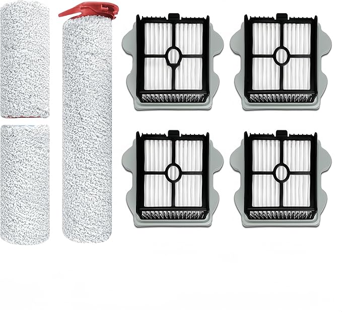 Brush Roller and Filters Replacement Parts for Roborock Dyad Pro/Dyad Pro Combo / A10 Plus Cordless Wet Dry Vacuum Cleaner, 1 Set Main Brush Rolls 4 HEPA Filters Accessories Kit