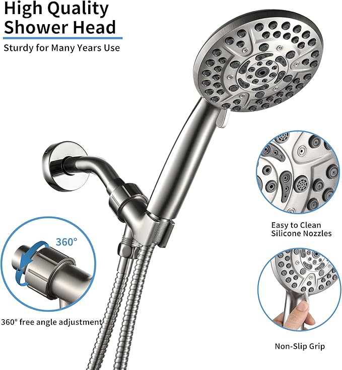 10 Spray Shower Head with Handheld,High Pressure shower heads with Handheld Spray Combo,Hand Held Shower Head with 60 Inch Long Hose (Brushed Nickel)