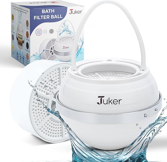 JUKER Bath Water Filter for Tub - 8 Stages-Bathtub Water Filter Removes Hundreds of Contaminants- Hard Water Softener- Improves Your Bath water for Healthier Skin, Hair and Nails Condition - White