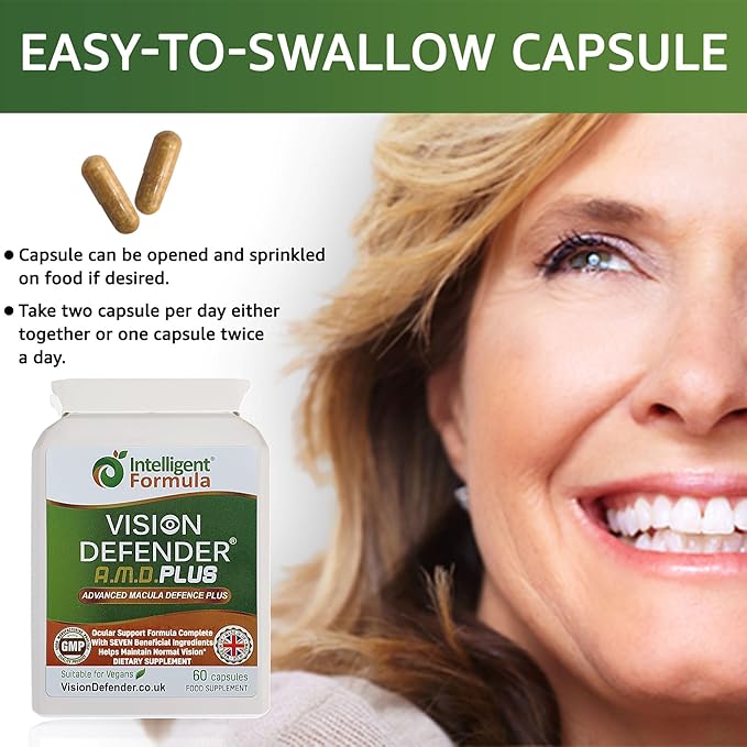 Vision Defender Plus Eye Supplement: AREDS2 Formula Vitamins, Minerals (Lutein, Zinc) Enhanced with Meso-Zeaxanthin for Complete Eyes/Eyesight Health Care & Support. 60 Easy-to-Swallow Vegan Capsules