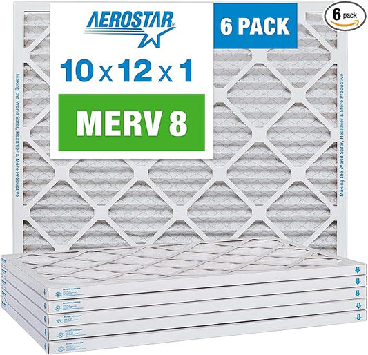 Aerostar 10x12x1 MERV 8-6 Count - High Efficiency Pleated HVAC, Furnace & Air Conditioner Filters - Removes Dust, Lint, Mold & Allergy-Causing Pollen