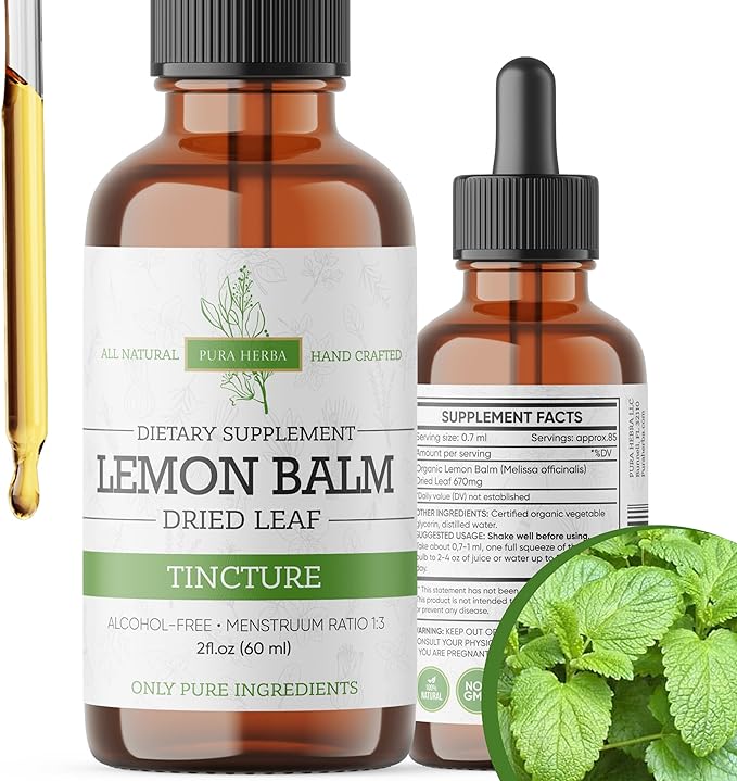 Lemon Balm Tincture – Alcohol-Free | Melissa Officinalis Liquid Extract | Natural Calming & Sleep Support | Herbal Stress Relief – 2 oz