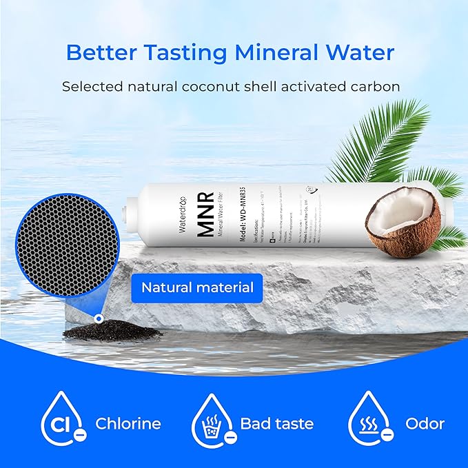 Waterdrop WD-MNR35 Remineralization Filter, 1/4" Quick Connect Mineral Filter for Undersink Reverse Osmosis System, Restore Essential Minerals for RO System, RO Mineral Filter System, 2-Pack