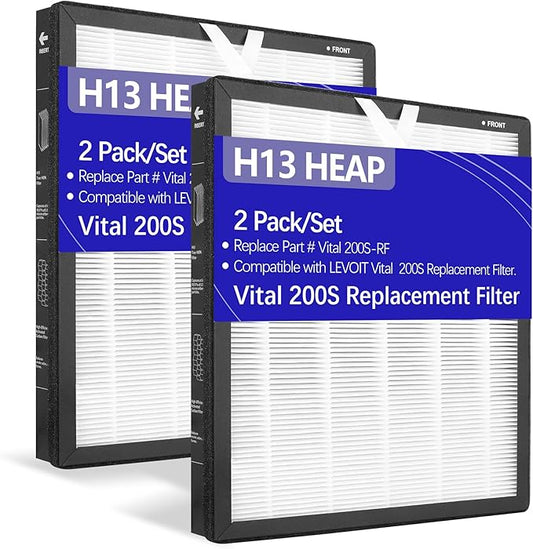 Vital 200S True HEPA Replacement Filter for LEVOIT Vital 200S and Vital 200S-P Air Purifier,3-in-1 H13 True HEPA,High-Efficiency Activated Carbon Replacement Filter, Vital 200S-RF,2 Pack, White