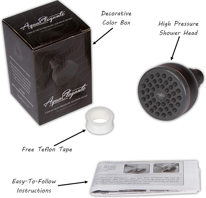 Aqua Elegante High Pressure Shower Head Bronze - Best Pressure Boosting, Wall Mount, Bathroom Showerhead For Low Flow Showers, 2.5 GPM - Oil-Rubbed Bronze
