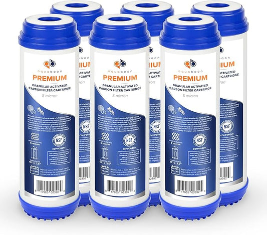 Aquaboon 5 Micron 10 x 2.5 Premium Granular Activated Carbon Water Filter Cartridge Replacement - GAC Filter Compatible with AP117, GAC-10, 6 Pack