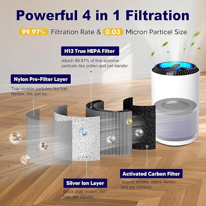 MK01 & MK06 True HEPA Filter Replacement for MK01 MK06, TZ-K1 and DH-JH01 Air Purifier, Smoke Remover Version, Grey, 4 Pack