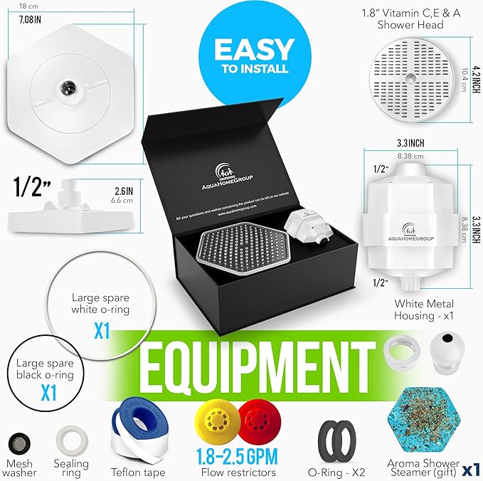 AquaHomeGroup Luxury Filtered Shower Head Set - 20 Stage Shower Filter for Hard Water, Chlorine, Fluoride, Heavy Metals - Water Filter Shower Head with Vitamin C E A Patent Pending (White)