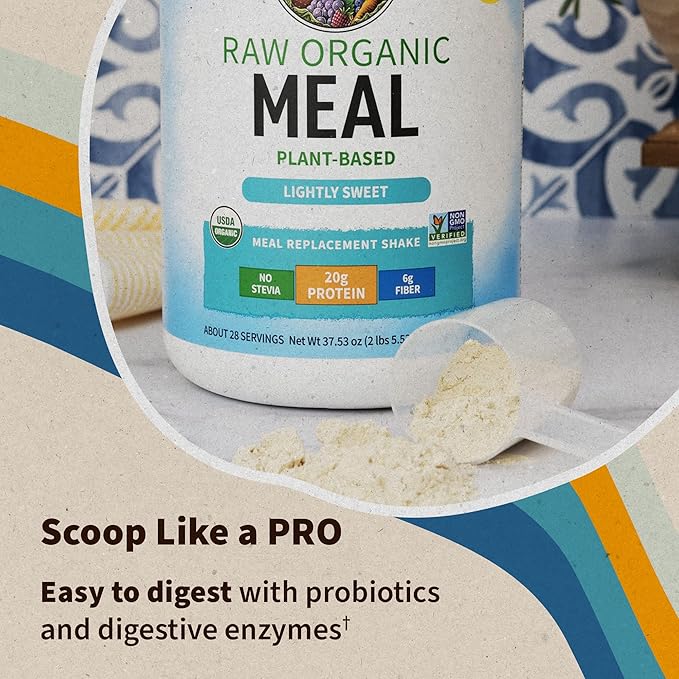 Tasty Organic Lightly Sweet Meal Replacement Shake Vegan - Garden of Life 20g Complete Plant Based Protein, Greens, Rice Protein, Pro & Prebiotics for Easy Digestion, Non-GMO Gluten-Free, 1.2 LB