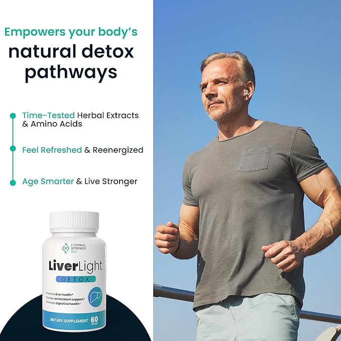 LiverLight Detox - Herbal Supplement, 60 Capsules - Turmeric, Milk Thistle, Plant-Based, Gluten-Free, Dairy-Free, Soy-Free, Nut-Free, Detoxify Support