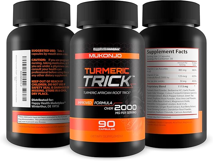 Mukonjo Turmeric Trick - with Vitamin D and Zinc for Men - Our Best Turmeric Curcumin Supplement for Men - Enriched with Black Pepper - Turmeric African Root Trick - Mens Health Vitamin D
