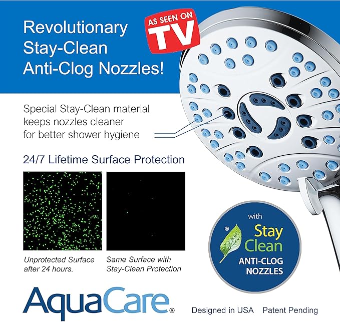 Hotel Spa AquaCare for California As-Seen-On-TV High Pressure Handheld Rain 50-Mode 3-Way Shower Head Combo, Anti-clog Jets, 2-Mode Tub & Pet Power Wash, Wall Bracket, 6 ft. Hose
