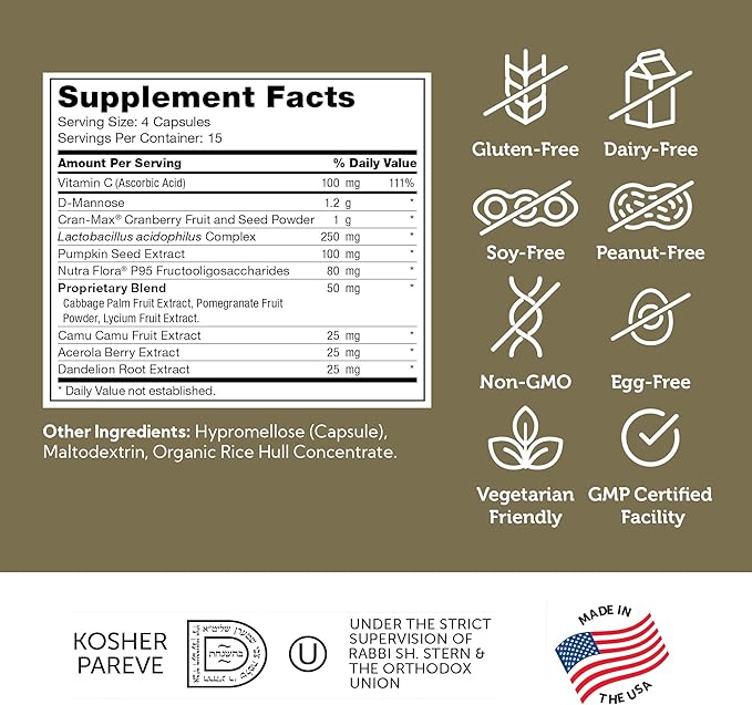 Zahler Revolution - Complete Womens Urinary Tract Health Formula with Probiotics - UTI Pills - 1200mg D-Mannose and Cranberry Supplement - Urinary Tract Infection Support for Women (60 Capsules)