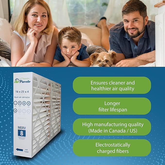 Furnace Filter 16x25x4 (Actual Size: 15-1/2" x 24-1/2" x 3-3/4") | Replacement for Pleated HVAC AC Furnace Air Filters | MERV 8 | Pack of 4