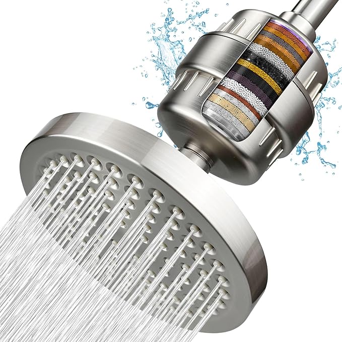 Filtered Shower Head, High Pressure Rain Shower Head Filter Set for Hard Water Removes Chlorine and Harmful Substances (Brushed Nickel)