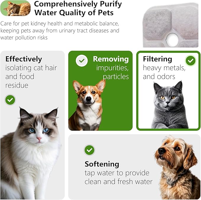 6-Pack Cat Fountain Filter Replacement Compatible with Catit PIXI Water Fountain 85oz/2.5L, Cat Water Fountain Filter Replacement Triple Action Water Filters