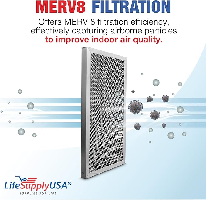 12x20x1 Electrostatic Air Filter, MERV 8, Washable, Reusable Furnace AC/HVAC Filter, Energy Saving, Easy to Clean, Long-Lasting by LifeSupplyUSA