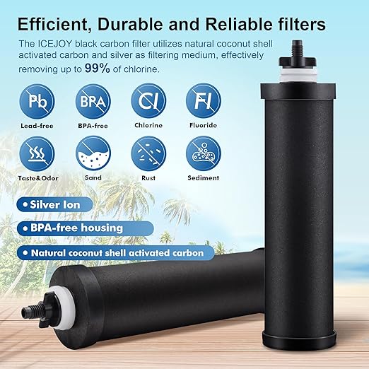 IceJoy Carbon Rods (2 PACK) for Gravity Water Filtration System - Replacement for Berkey® BB9-2® Black Filters, Berkey® Gravity Water Filter System and Other Filter System NSF/ANSI 42 Certification