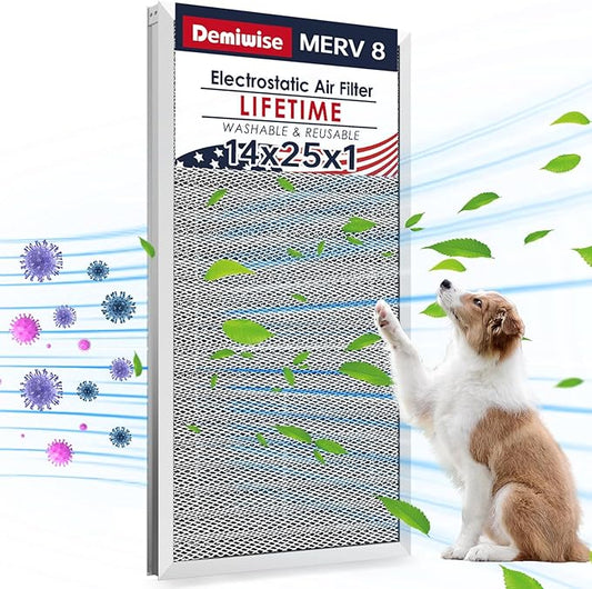 14x25x1 Electrostatic Air Filter, 8 Stage Washable Aluminum AC/HVAC Furnace Filter, Reusable Lifetime Permanent Air Filter, Easy to Clean,Increases Airflow(Actual Size:13.50x24.50x0.82)