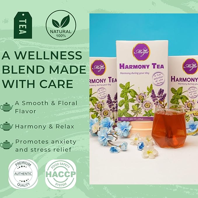 Merja Herbs Harmony Tea [250g] Caffeine-Free, Stress Relief & Memory Boost | 100% Natural Leaves Support Sleep | Herbal Teas & Beverages