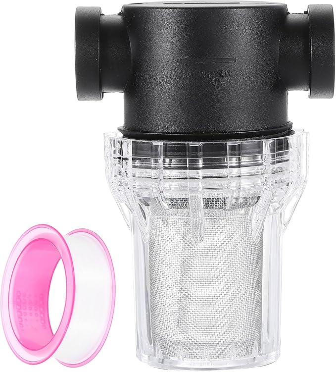 uxcell Pressure Washer Filter 1/2" NPT Female Thread, Inline Mesh Strainer Attachment, Stainless Steel Screen with Sealant Tape for Outdoor Gardening Inlet Water (Size:40 Mesh)