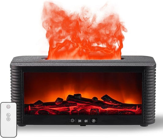 2025 Upgraded 9 Color Flame Fireplace Aroma Essential Oil Diffuser,250ml USB Desktop Noiseless Cool Mist Humidifier with Timer Auto-Off Protection for Home,Office, Gift (Black)