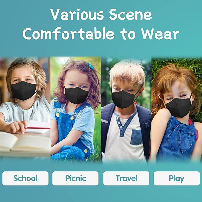 Funight Kids KN95 Masks for Children, 50 Packs 5 Layers Breathable, Disposable Masks With Adjustable Buckle for Boys Girls