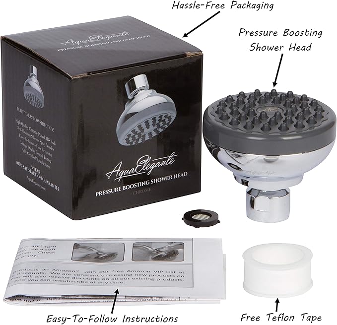 Pressure Boosting Shower Head - High Pressure Water Saver Showerhead Best For Low Flow Showers, 1.8 GPM - Chrome & California Certified