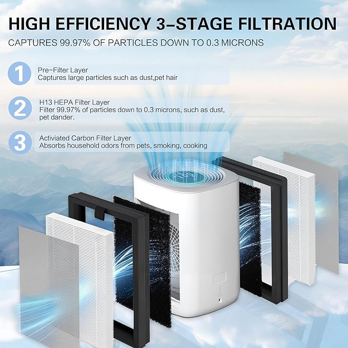 for Priestley PM1240B Air Purifier Replacement Filter P1240, H13 True HEPA Replacement Filter, 3 Stage Filtration, Pack of 4(4)