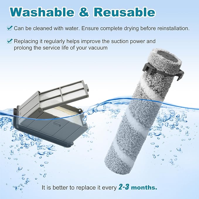 3930F 3933 3930 Brush Roll Filter Replacement Kit for Bissell CrossWave OmniForce Edge Cordless Multi-Surface Hard Floor Cleaner Wet Dry Vacuum, 3 HEPA Filters, 3 ZeroGap Brush Roll, 1640897, 1640066