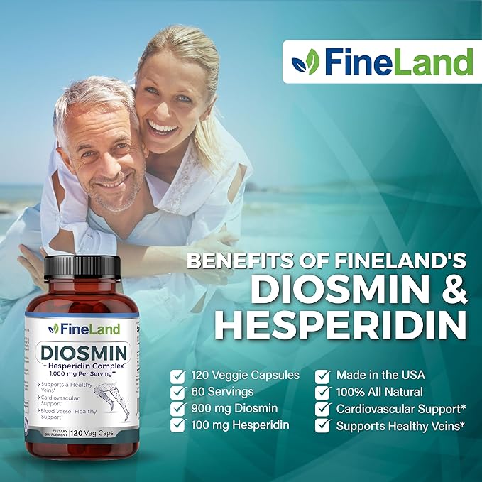 FineLand Diosmin & Hesperidin Complex, Premium Advanced Formula, 1000 mg, Blood Flow and Circulation Support, 120 Capsules, 100% Vegan, All Natural