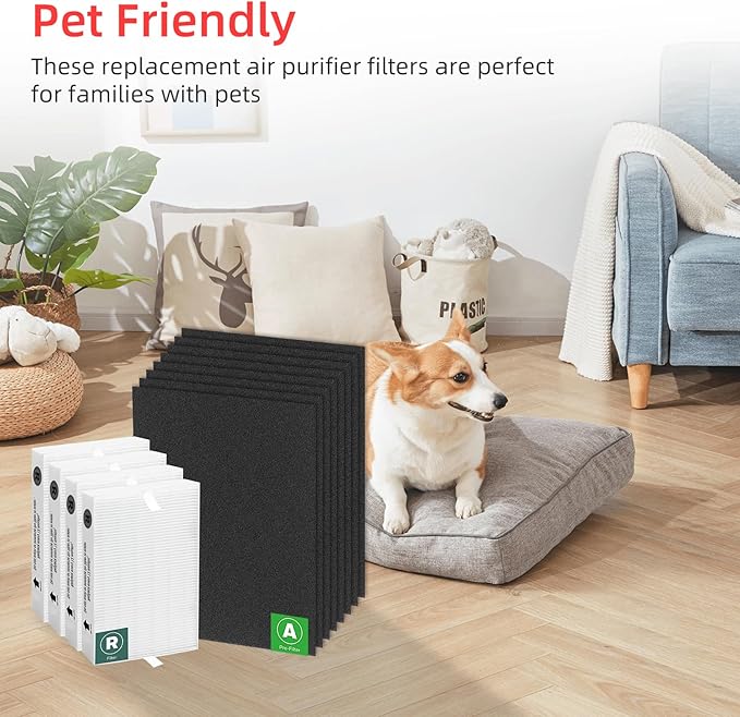 APPLIANCEMATES HPA100 Replacement Filters for Honeywell HRF-ARVP100 Series Air Purifier HPA094 HPA101 HPA104 HPA105 HPA106 HPA3100 HPA5100 and HPA5150, 4 HEPA R and 8 Carbon Pre-Cut Pre-Filters A