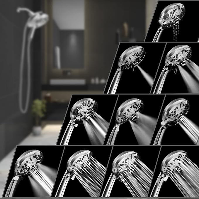 Shower Heads with Handheld Spray Combo: 7.2" Rain Shower Head & Handheld Shower Head 2-IN-1 Shower Head with 60" Rotatable Stainless Steel Hose, Shower Trim Systems