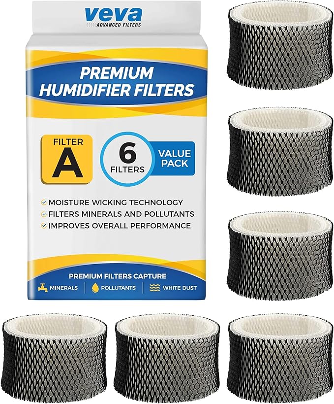 VEVA 6 Pack Premium Humidifier Filters Replacement for Holmes Filter A, HWF62, HWF62S, and Other Sunbeam Cool Mist Humidifiers