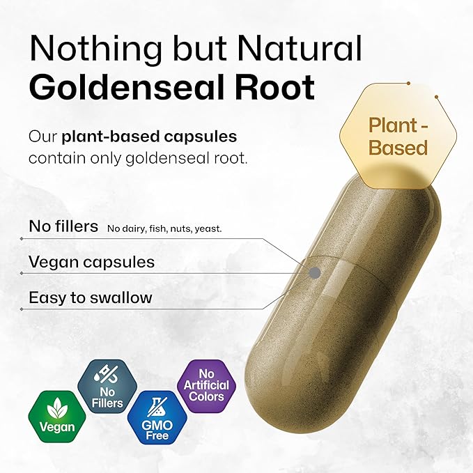 BIO KRAUTER Goldenseal Root Capsule 700 mg - 100 Golden Seal Powder Caps - Respiratory & Digestive Support - Vegan, No Fillers