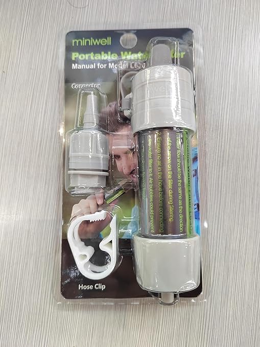 Miniwell Gravity Water Filter Straw - Ultralight, Versatile Hiker Filter with Bucket Connector (Grey)