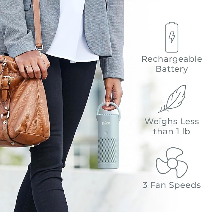 Pure Enrichment® PureZone™ Mini Portable Air Purifier - Cordless True HEPA Filter Cleans Air & Eliminates 99.97% of Dust, Odors, & Allergens Close to You - Cars, School, & Office (Starlight Blue)