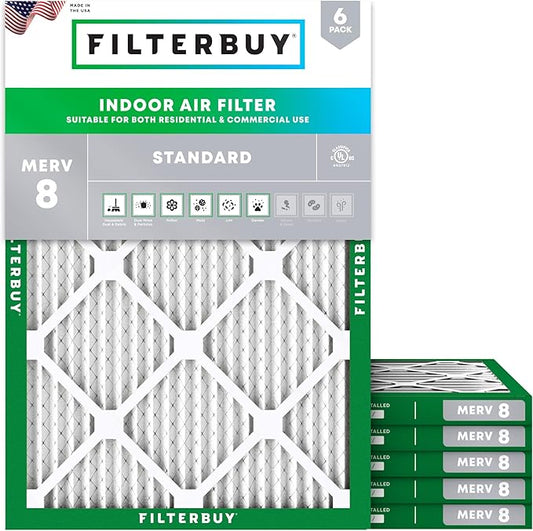Filterbuy 30x36x1 Air Filter MERV 8 (MPR 700) Dust Defense Replacement (6-Pack), Electrostatic Pleated HVAC AC Furnace Filters, Made in USA (Actual Size: 29.81 x 35.81 x 0.75)