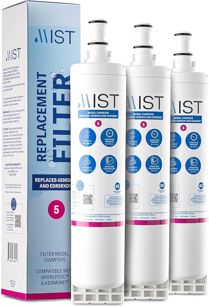 Mist EDR5RXD1 Refrigerator Water Filter Replacement for EveryDrop Filter 5, Whirlpool 4396508, 4396510, WF-NL240, Kenmore 46-9010 – NSF 42 Certified – 3 Pack
