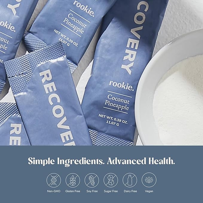 Rookie Wellness Recovery BCAA - Electrolyte and BCAA Powder with 5 g of Branched Chain Amino Acids for Muscle Recovery, Electrolytes for Hydration, & Only 10 Calories (30 Servings, Coconut Pineapple)