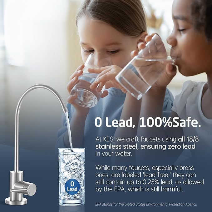 KES Drinking RO Water Faucet Lead-Free, Reverse Osmosis Faucet for Kitchen Sink, 18/8 Stainless Steel Water Filter Faucet, Fits Most RO Water Filtration System, Brushed Finish, Z506LF-BS