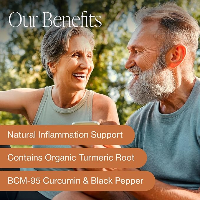 Organic Turmeric Curcumin with Black Pepper & BCM-95 - for Inflammatory Support, Brain & Immune Health - 60 Vegan Turmeric Capsules, 1000mg Per Serve - Herbal Curcumin Supplements